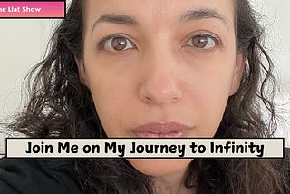 A close-up portrait of Liat Portal with a neutral expression, looking directly at the camera. Her face is framed by natural curls, and the background is softly lit. Text overlay says: “Join Me on My Journey to Infinity.” In the picture: Liat Portal’s calm yet serious expression invites viewers to connect with her unfolding story.