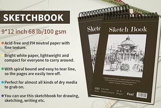 Sketch Book, Top Spiral Bound Sketch Pad, 1 Pack 100-Sheets (68lb/100gsm), Acid Free Art Sketchbook…