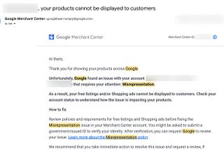 Google Merchant Center Suspension for Misrepresentation? Where to Start Looking