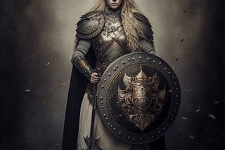 A female Viking warrior looking fierce