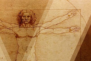A portion of The Vitruvian Man drawing by Leonardo da Vinci, the Italian polymath, in about 1490.