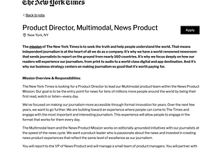 El NYT busca un director de producto multimodal para profundizar su estrategia de audio y video