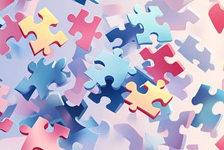 Colorful floating puzzle pieces symbolizing problem-solving, collaboration, and complexity.