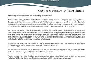 Zest and Airwire, the next leading cryptocurrency…