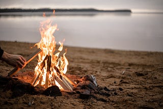 Bon fire near a body of water
