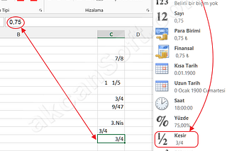 EXCEL: Hücreye kesirli sayı girme