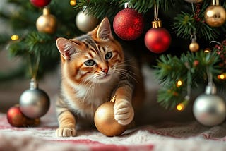 The Christmas Tree, a Spray Bottle of Water, the Halloween Cat, and Me.