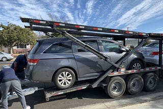 The car does arrive eventually in one piece safe and sound.