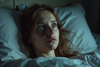 A woman worries in bed