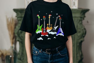 Guitar Santa Hat Christmas Funny Music Lover Xmas T-Shirt