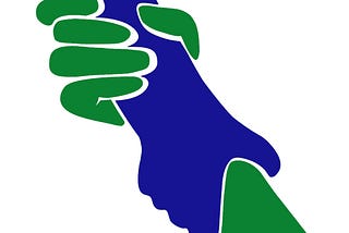 An image of two hands, blue and green, holding each other. The blue hand appears to be trying to help the green hand up.