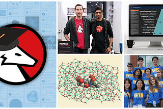 Photos of students from previous Wolfram summer programs, as well as a Wolfie with a graduation cap and images of projects