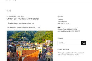 Screenshot of a sample WordPress post with text and image, but which instead links to a Mural story.