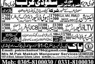 Pak Techni Test Center Jobs in Saudi Arabia , Makkah — Job Rozana