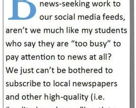 Lazy news gathering through social media unhealthy for democracy