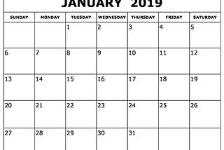 Blank January 2019 Calendar Printable