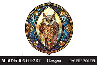 Owl Stained Glass Clipart PNG Graphic Illustrations