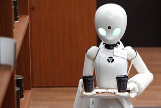 A robot working in a cafe