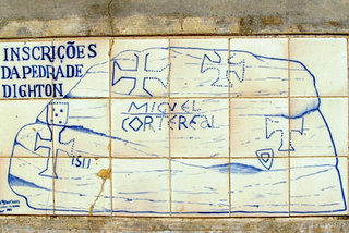 Tiled image of Dighton Rock at the Museu da Marinha in Lisbon. Photo from Wikimedia Commons.