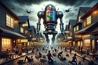 A giant robot Google attacking bloggers