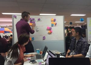 Patrick, Brylie and Tyler making plans for Soul Travel on the whiteboard