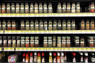 The spices aisle design at the grocery store