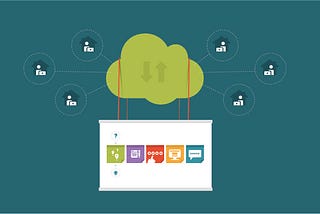 Illustration of a lot of homes connected to a cloud that accesses a whiteboard with sprint related items.