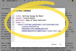 Customize your book parametres in the YAML Front Matter in your Markdown document.