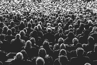 Black and white photo of a crowd of people