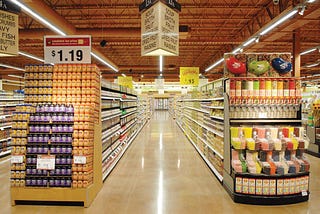 Aisles in a typical American supermarket