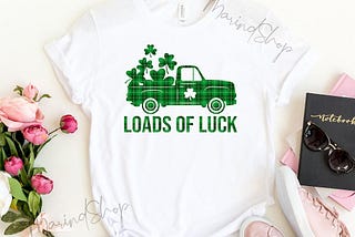 “Saint Patrick’s DayGreen Buffalo Plaid Truck & Shamrocks Loads Of Luck Funny St Patrick’s Day…