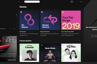 Screenshot of Spotify platform with NARS beauty ad
