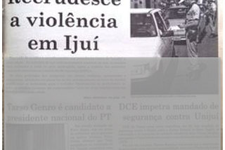 Capa de jornal com o texto Recrudesce a violência em Ijuí