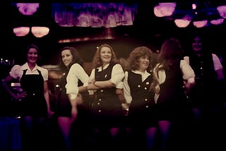 1970s era waitresses in hotpants uniform