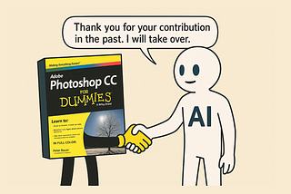 Cartoon-style illustration of AI robots quickly creating digital artwork, symbolizing automation of creative tasks.
