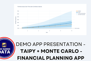 A thumbnail image, with a time series, a personal brand logo and the following text: "Demo app presentation — Taipy + Monte Carlo — Financial Planning App"