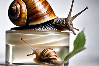 Snails moving on a snail mucin cream product