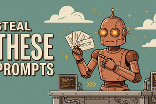 Retro robot holding copy-paste prompt cards for Claude Opus 4.8 prompting