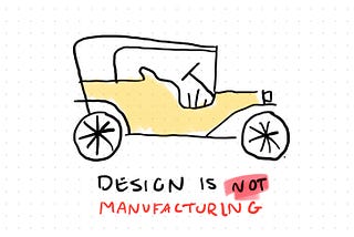 Drawing of a Ford Model T with caption: “design is not manufacturing”