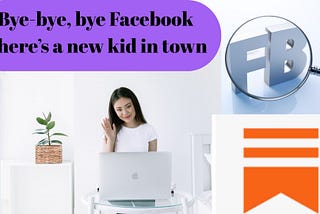 I used Canva to make this image of a woman on a computer waving goodbye with the Substack logo and FB.