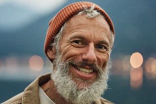Happy older bearded man standing in nature park outdoors and laughing. Image Credit: insta_photos/Shutterstock.