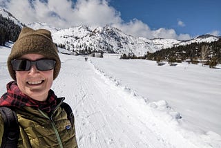 Snow in the Sierras and groomed cross country and snow hiking trail