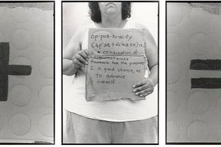 Access + Opportunity = Success, 1993, Laura Aguilar, gelatin silver prints. Getty Museum.