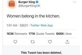 Burger King provocative tweet on International Women’s Day