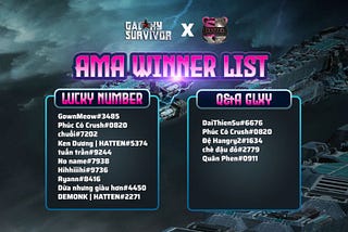 [Livestream] Galaxy Survivor x Hatten Guild: AMA Winner List