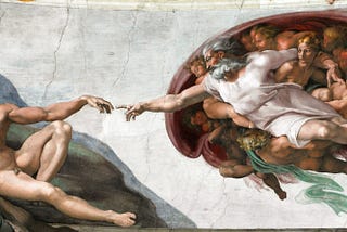 An image of the fresco ‘The Creation of Adam (Creazione di Adamo)’ by Michelangelo