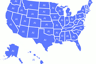 map of the US but with AI for all the state abbreviations