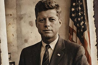 Portrait of President John F. Kennedy, symbolizing his legacy, leadership during the Cold War, and the controversy surrounding his assassination.