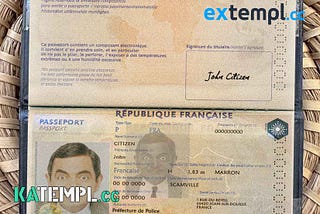 sample France passport version 2 PSD files, scan and photo look templates, 2 in 1 download