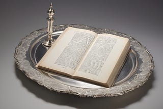 a book on a silver plate